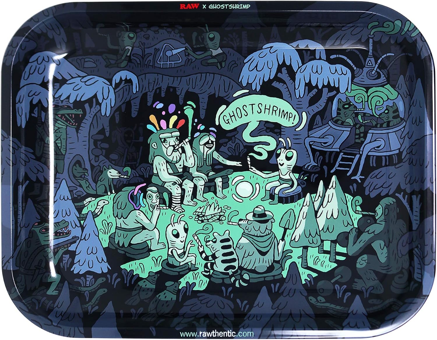 RAW Rolling Papers - Metal Rolling Tray - Ghost Shrimp Design - (Large)