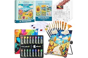 AOTEMOON 52 Pieces Art Supplies for Beginners and Young Artists, Watercolor Paint Set with 18 Large Tubes 24ml & 50ml, Watercolor Papers, Canvas Panels, Brushes, Tabletop Easel, Palette, Art Painting Set Gift for Art Lovers