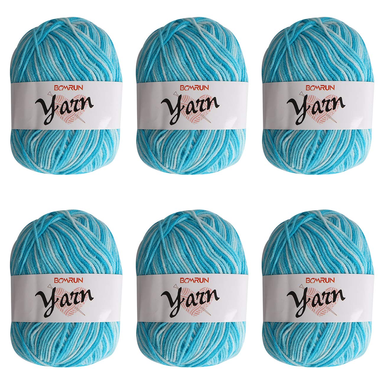 Knitting Wool Yarn Sweater & Scarf Set - 6 x 50g Double Knitting Yarn, Cotton & Acrylic, Large Assorted Colors - Blue