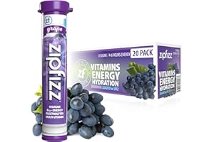 Zipfizz Daily Energy Drink Powder, Grape, 20 Pack | 3-in-1 Sustained Energy, Rapid Hydration, and Essential Vitamins | Sugar-Free | Electrolyte Powder | Contains Vitamin B-12 & Antioxidants