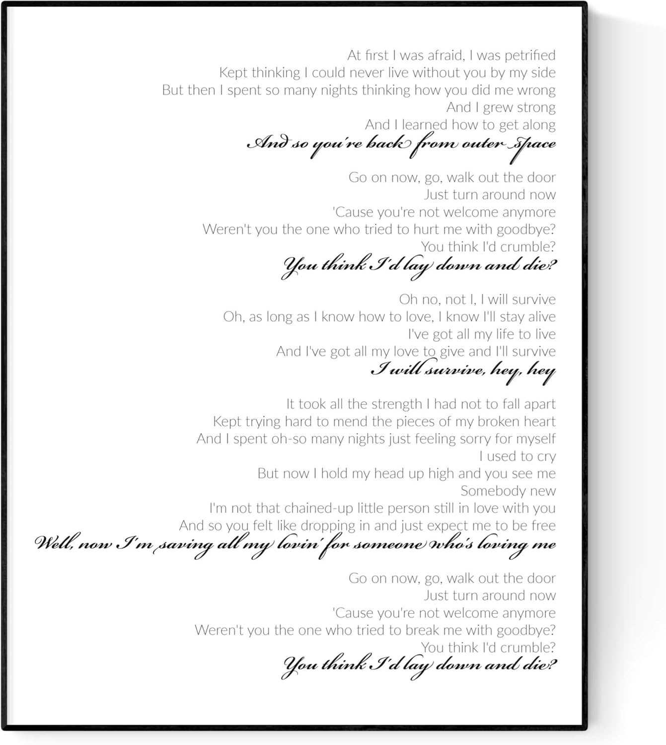 Amazon Com I Will Survive Gloria Gaynor Lyrics Music Art Print 8x10 Home Kitchen