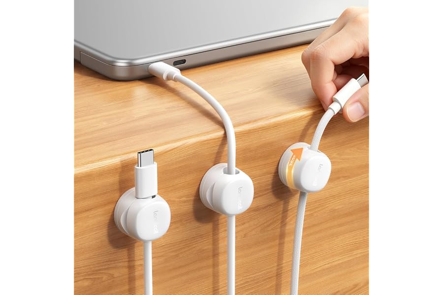 Lamicall 6 Pack Rotating Magnetic Cable Clips, Cord Organizer Holder | 1s Snap N52 Magnet Wire Management, Adhesive Phone Charger Keeper for Desk Nightstand Wall Car, Office Home Dorm Accessories