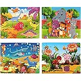 SYNARRY Wooden Jigsaw Puzzles for Kids Age 3-5 Year Old, 4 Pack 24-40 Pieces Preschool Educational Learning Toys Gift Set for