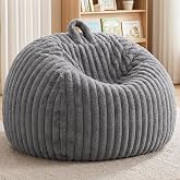 Bean Bag Cover No Filler Stuffed Animal Storage Bean Bag Chair Cover | Soft Faux Rabbit Fur,Non-Slip Bottom,Durable Zipper,Fill with Plush Toys or Blankets,for Adults Teens Kids Girls,Grey
