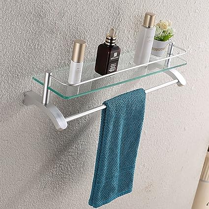 Badezimmer Regal Badezimmer Regal Space Aluminium Einzel Glas Regal Mit Handtuch Bar Set Regal Bad Anhanger Badezimmer Regale Amazon De Kuche Haushalt Handtuch Regal Bad