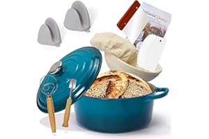 5QT Enameled Cast Iron Bread Oven with Proofing Basket for Sourdough Bread Baking, Bread Making Supplies Tools,Heavy-Duty Coo