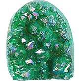 TUMBEELLUWA Angel Aura Quartz Crystal Cluster Geode, Green Titanium Coated Crystals and Healing Stones for Home Decor, Meditation & Spiritual Growth