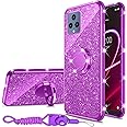for T-Mobile Revvl 6 5G Case (Not Revvl 6 Pro), Case for T-Mobile T Phone 5G/Revvl 6X Girls Women Glitter Cute Luxury Soft Silicone Clear Cover with Ring Stand Shockproof Protective Phone Case -Purple