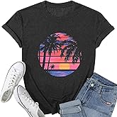 Hawaiian Shirts for Women Tropical Beach T-Shirt Flower Graphic Tees Summer Vacation Short Sleeve Tops
