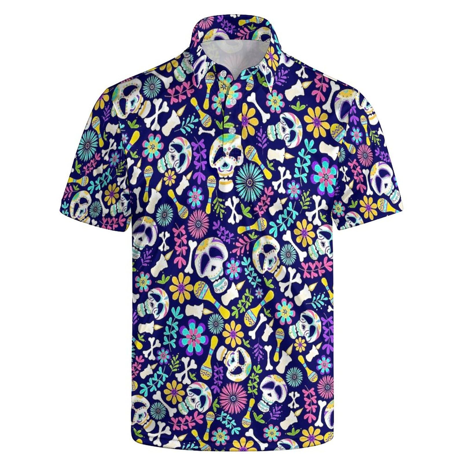 Xdceu Men's Skull Polo Shirts Hawaiian Golf Polo