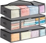 Lifewit 90L Under Bed Storage Bags 3 Pack Foldable with Front Window Grey