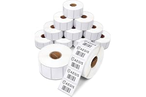 Aegis Adhesives - 1.5" X 1" Square Direct Thermal Multipurpose Labels for QR Codes, Perforated & Compatible with Zebra Desktop Printers - NOT Rollo Compatible (12 Rolls, 1300/Roll)