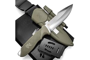 ODENWOLF WOLF-III Full Tang Survival Knife with Fire Starter and Sheath - Tactical Fixed Blade - D2 Steel - Bushcraft and Camping - Belt Loop, Plug Lock & Multi Lok