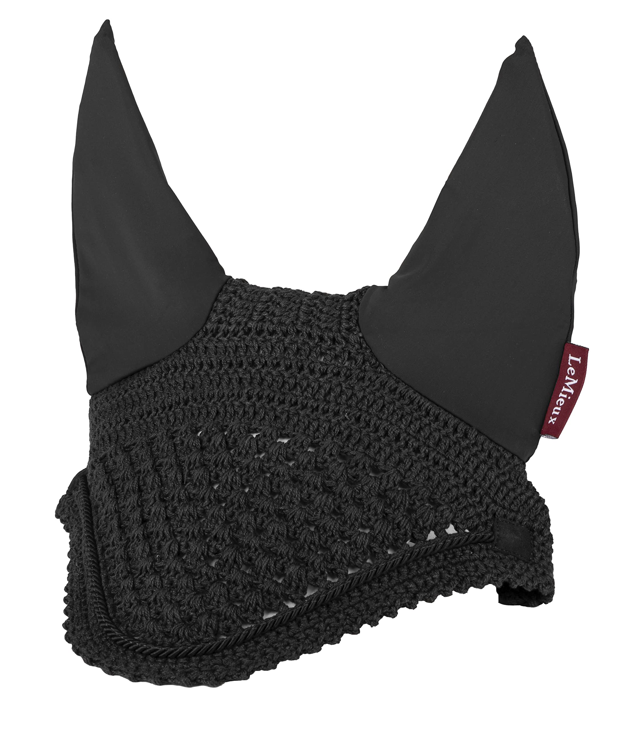 LeMieux Vogue Fly Hood in Black with Close Knit Crochet - High Density Ear Fabric - Comfortable Fit Sport Horse Wear - Medium