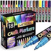 18 Metallic Chalk Markers - Double Pack of Both Fine and Reversible Medium Tip Liquid Chalk Pens Wet Erasable - Menu Boards, Glass, Windows, White Boards, Mirrors, Chalk Boards, Plastic
