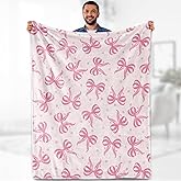Bow Blanket Gifts for Women Pink Bow Themed Throw Teen Girl Kids Preppy Coquette Aesthetic Living Room Decor Soft Cozy Bed Couch Plush Birthday Christmas Lightweight Blanket 50"x60"