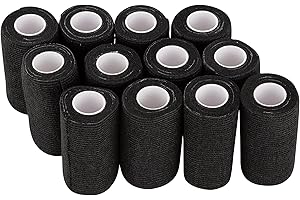 PHYTOP 12 Rolls Self Adhesive Bandage Wrap, Cohesive Bandage 4 inches x 5 Yards, Sports Wrap Tape, Also for Horses & Dogs as Breathable Vet Wrap (Black)