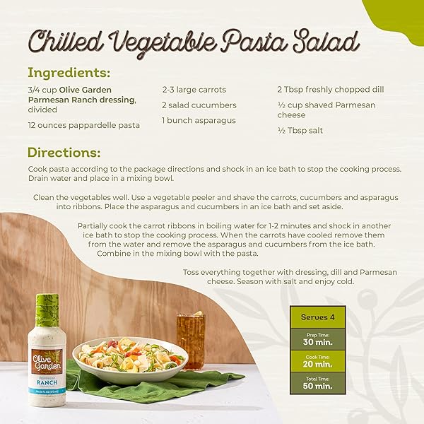 OLIVE GARDEN PARMESAN RANCH DRESSING AND DIP, 16 FL. OZ., MADE WITH BUTTERMILK AND PARMESAN CHEESE, PERFECT DIPPING SAUCE, CHICKEN MARINADE, SANDWICH SPREAD OR SALAD DRESSING