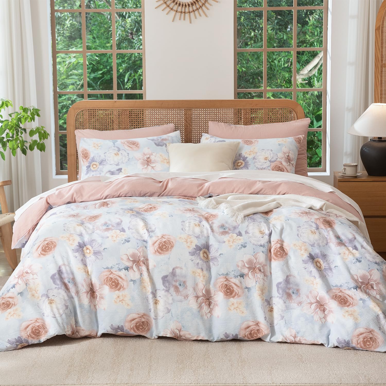 Condition photo showing As Is for bupird queen floral comforter set soft cute floral bedding comforter sets garden style flower print