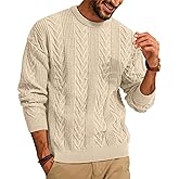 PJ PAUL JONES Mens Crewneck Sweater Casual Cable Knit Pullover Sweater Drop Shoulder Solid Knitted Sweaters