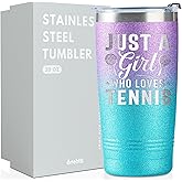 Onebttl Tennis Gifts for Women, Tennis Lovers, Just A Gril Who Loves Tennis, Stainless Steel Tumbler 20oz Glittering Blue and Purple