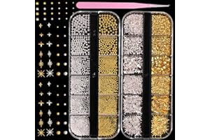 CESUSME 3D Silver Gold Caviar Beads for Nails, Star Cross Nail Stud Charms, Round Caviar Beads Gems Rivets Nail Charms for Nail Art Design DIY Crafts Supplies Accessories