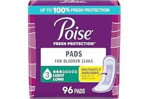 Poise Incontinence Pads & Postpartum Incontinence Pads, 3 Drop Light Absorbency, Long Length, 96 Count (4 Packs of 24), Packaging May Vary
