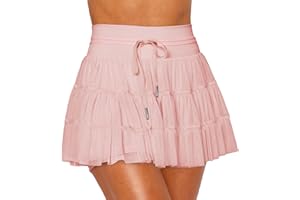 Monnruessy Women's & Girls' Pleated Skort Skirt High Waisted Ruffle Shorts with Pockets 2 in 1 Athletic Skirts