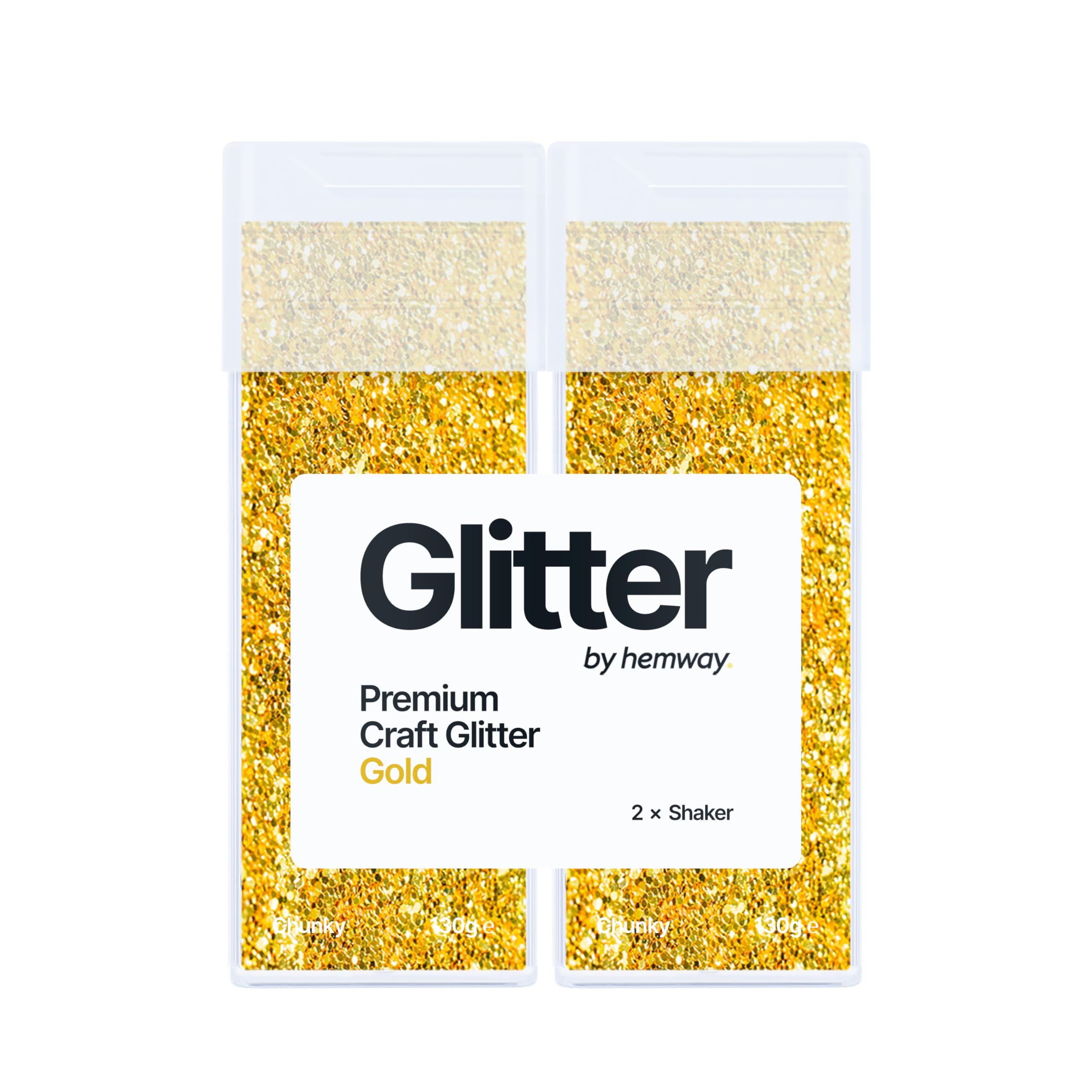 Hemway Glitter Shaker Gold 130g x2 Pack Chunky, Craft Glitter Shakers for Resin & Epoxy Crafts, Christmas Art Supplies, Nail, Body, Face, Eye, Festival, Crafting, Slime, Sparkle