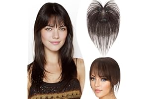 SEGO Pro Human Hair Toppers for Women with Wispy Bangs 2.75×4.3 Inch Hand-tied Base Invisible Edges Clip in Light Weight Hair