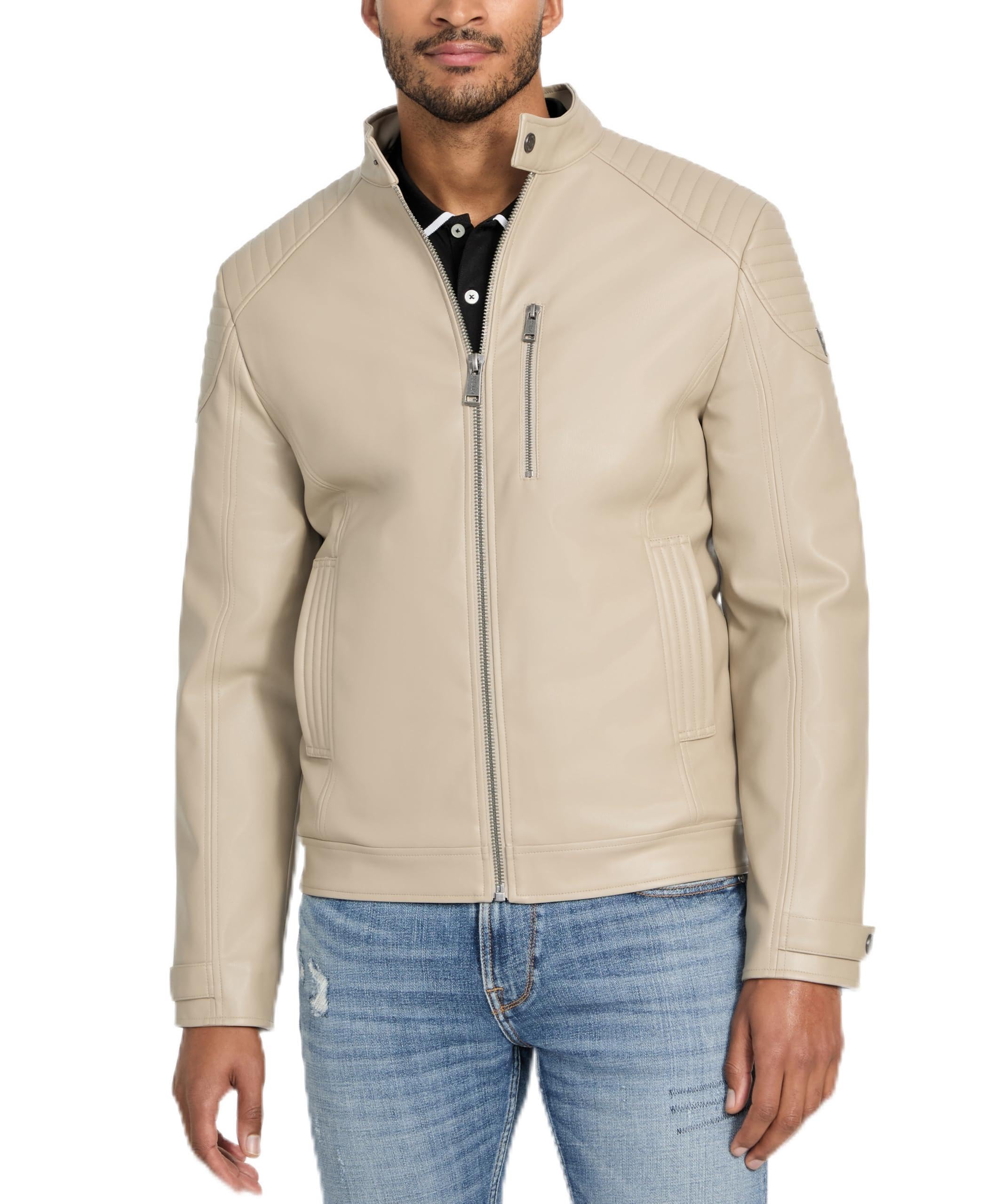Guess Men’s Stephane Motorcycle Biker, Impact Grey, Medium