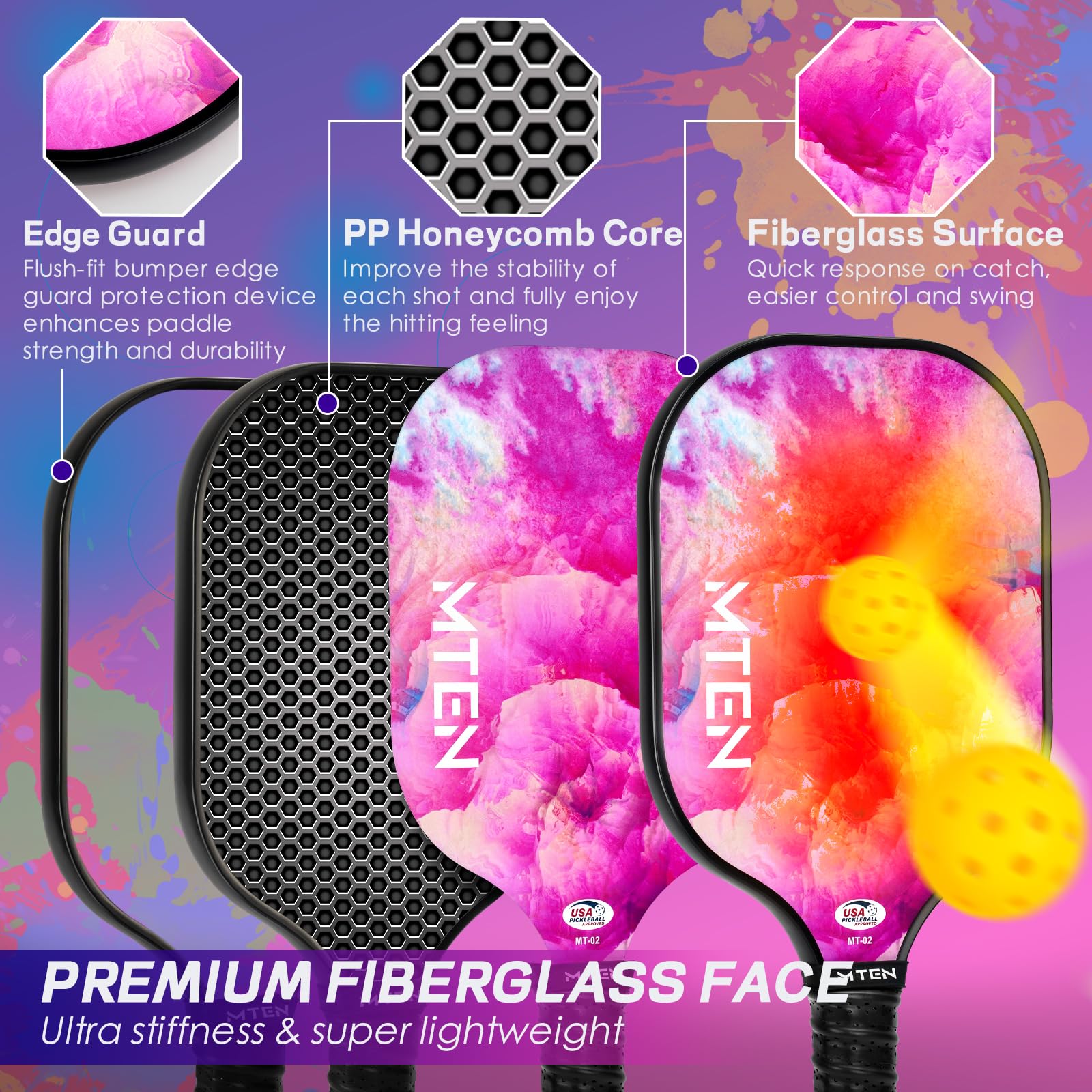 Pickleball Paddles, USAPA Approved Fiberglass Surface Pickleball Set with Pickleball Rackets, Pickleball Paddles Set ​for Men Women