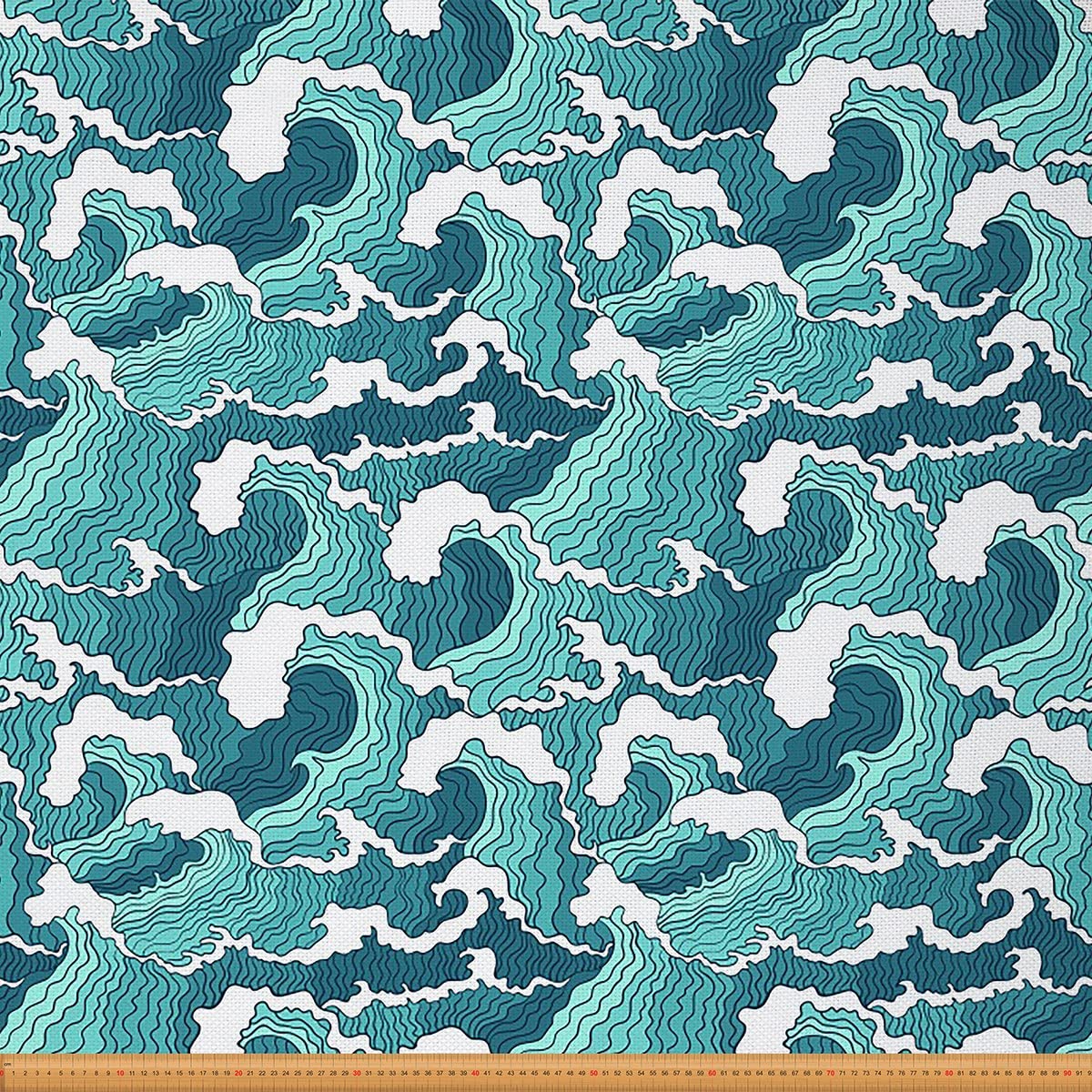 Ocean Waves Fabric by The Yard,Japanese Hokusai Style Upholstery Fabric for Chairs,Nautical Exotic Marine Sea Wave Waterproof Outdoor Fabric,3 Yards,(L276*W150cm) Teal White