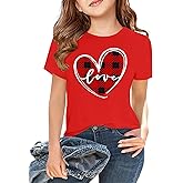 Kids Valentine's Shirts for Girls Boys Love Heart Graphic Shirt Teens Valentine's Day Short Sleeve Tees Tops