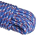 MetaKit 100 ft. Diamond Braided Polypropylene Rope 1/4 Inch Utility Rope for Flag Pole Tie Pull Knot Camping Indoor Outdoor Use (Blue)