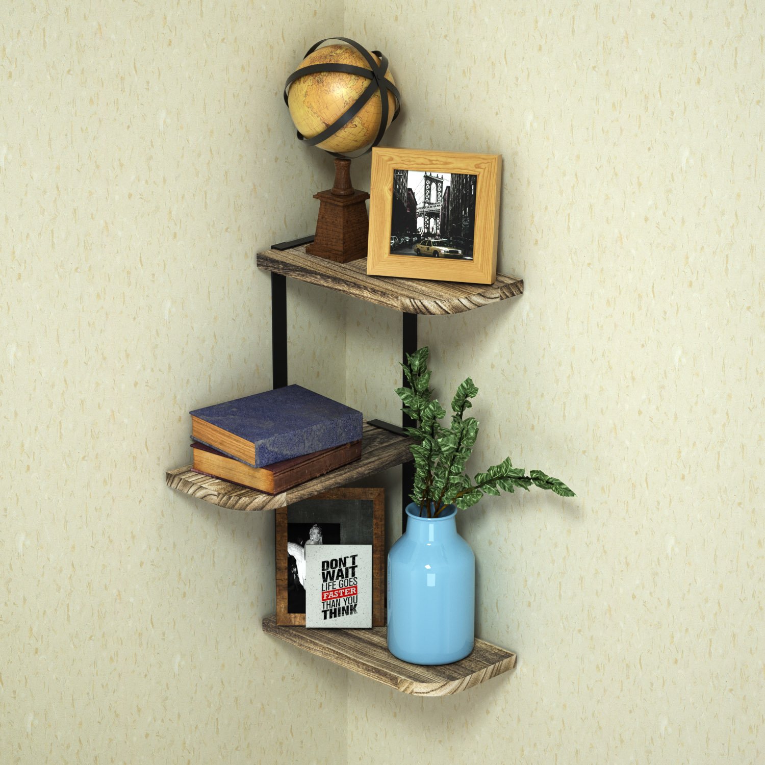 LoveKANKEI Corner Shelf Wall Mount of 3 Tier Rustic Wood Floating Shelves for 711766732578 eBay