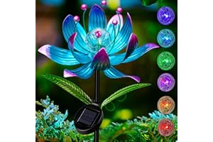 XPSCOCO Solar Wind Spinner, 38 Inch Metal Stake Yard Spinners,Solar Powered Multi-Color LED Glass Ball with Kinetic Wind Sculpture Spinner Windmills for Yard (38IN-Purple)