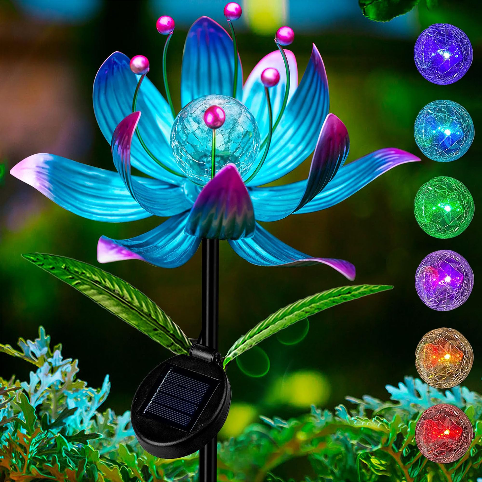 Photo 1 of Solar Wind Spinner, 38 Inch Metal Stake Yard Spinners,Solar Powered Multi-Color LED Glass Ball with Kinetic Wind Sculpture Spinner Windmills for Yard (38IN-Purple)