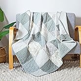 Soul & Lane Memory Lane 50" x 60" Cotton Quilted Throw Blanket, Sage Green Patchwork Throw Quilt for Couch, Lightweight Pieced Lap Quilt with Neutral Modern Farmhouse Style