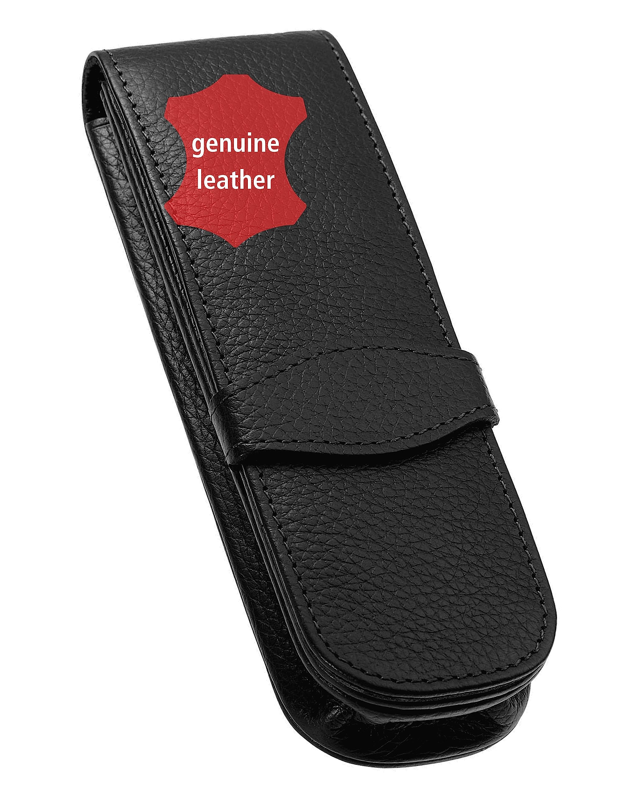 ONLINE Leather pen case, made of genuine leather, black, for two pens, slim, an elegant accessory for him and her — image 1
