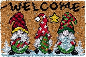 TEZKIM Latch Hook Rug Kits for Adults Kids Christmas Rug Making Kits with Printed Canvas Tapestry Kits Carpet DIY Needlework Doormat Creative Gift Home Decoration 20.5Inch X13.8Inch (Brown)