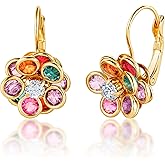 Barzel 18K Gold Plated Multicolor Earrings, Lever Back Earrings - Made In Brazil