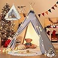 besrey 2 in 1 Teepee Tent for Kids with Mat, Kids Tents Indoor with Light, Large Kids Tipi Tent with 2 Sided Design, Christmas Tent for Kids, Kids Teepee Tent for Boys Girls, Toddler Reading Tent
