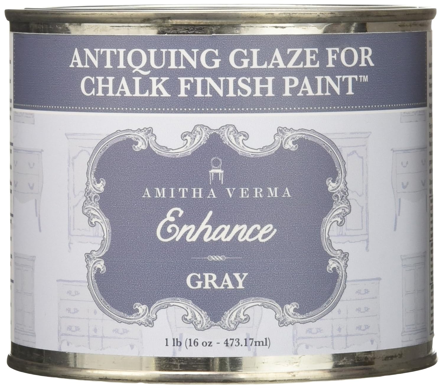 Amitha Verma Antiquing Glaze and Wax for Chalk Finish Paint | DIY Distressed Vintage Look for Furniture, Cabinets and More, 16 ounce, Gray