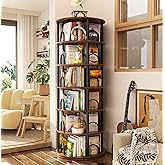 Aheaplus 6 Tier Rotating Bookshelf Tower, Revolving Bookcase, Rustic Brown | 360&deg; Round Spinning Book Shelf, Narrow Swivel Bookshelves Vertical Turning Corner Bookshelf Organizer for Small Space