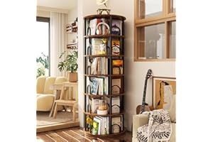 Aheaplus 6 Tier Rotating Bookshelf Tower, Revolving Bookcase, 360° Round Spinning Book Shelf, Narrow Swivel Bookshelves Vertical Turning Corner Bookshelf Organizer for Small Space, Rustic Brown