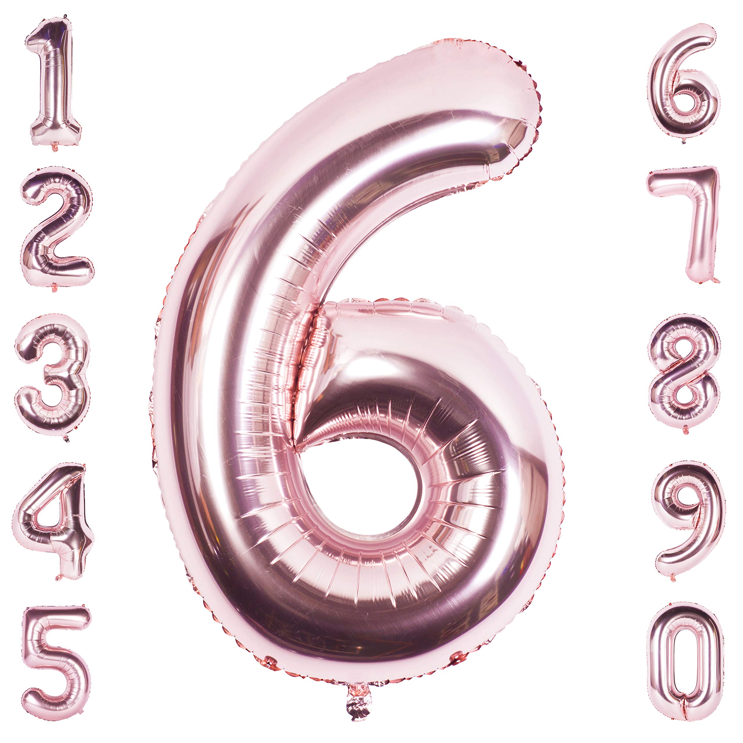Rose Gold 6 Balloon 40 Inch Giant Helium Foil Number 0 to 9 Rose Gold Balloon Birthday Wedding Party Digital Decorations Number 6