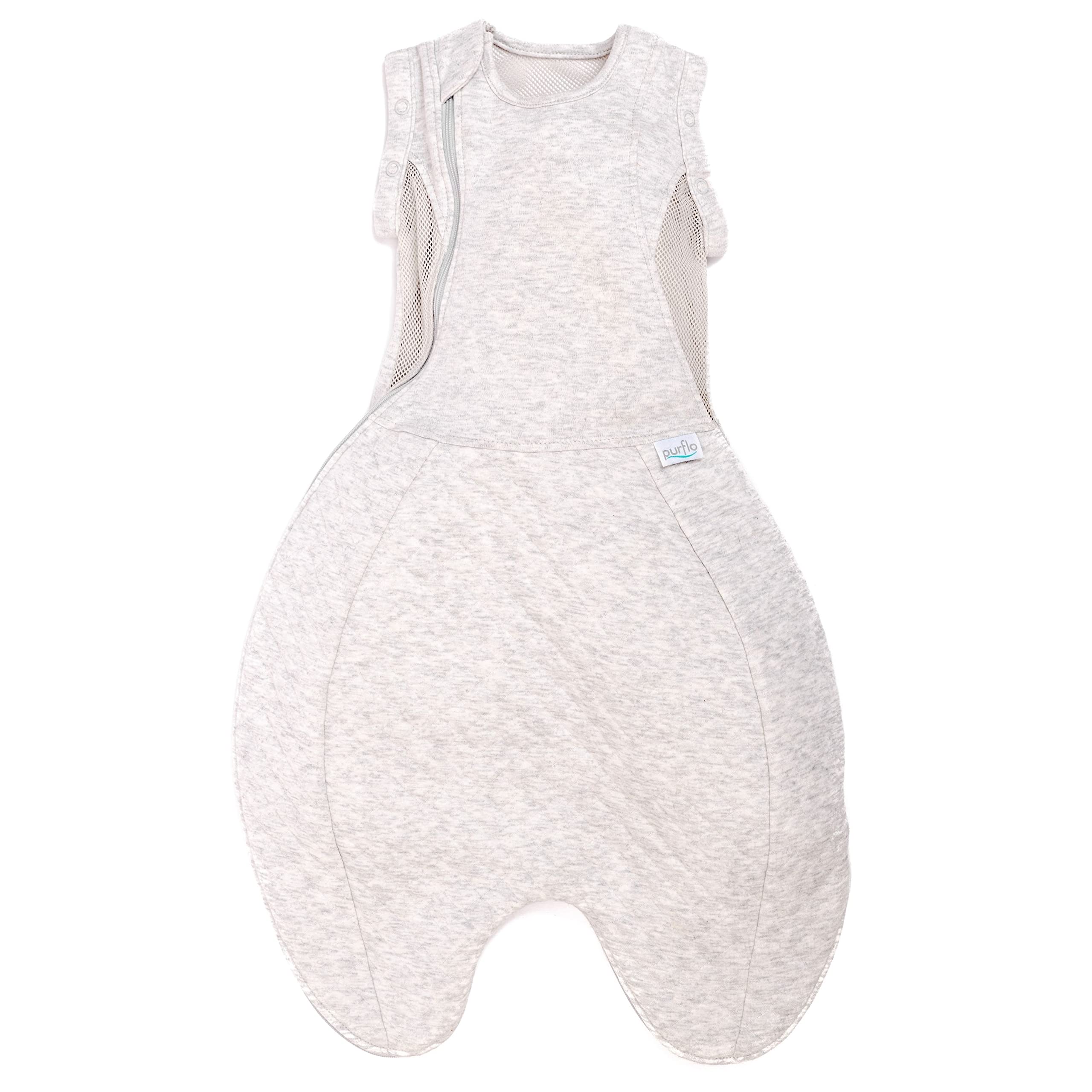 PurFlo Swaddle to Sleep Bag, All-Season 2.5 Tog Sleeping Bag, 0–4 Months, Breathable Newborn Baby Swaddle that Grows with Your Baby, Swaddle Arms in or Out, Hip Healthy Design, Minimal Grey