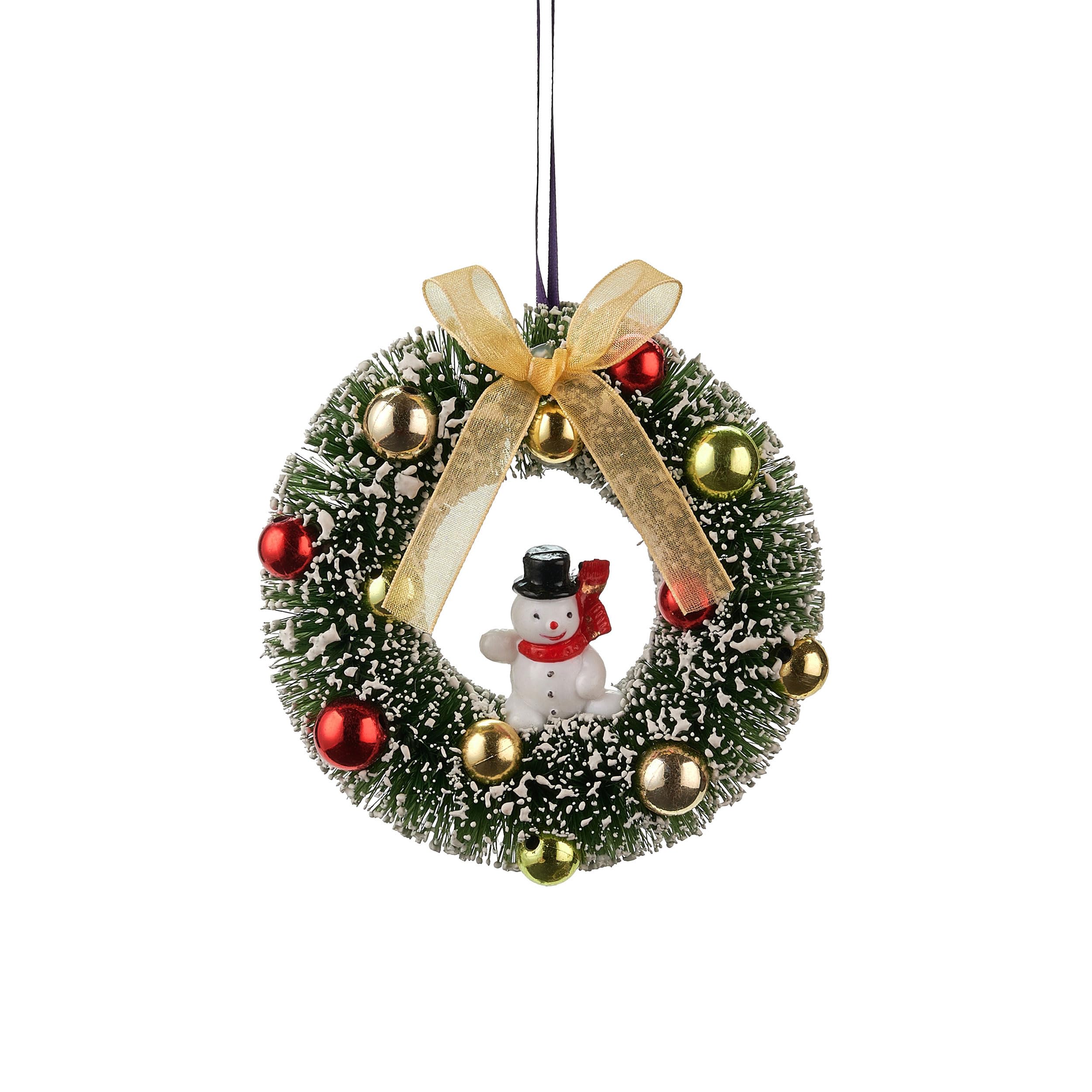 Gift Company Hanger wreath with snowman Christmas decoration pendant green Ø 10 cm
