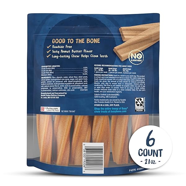 PURINA BUSY BONE ADULT DOG CHEW BONE TREATS, PEANUT BUTTER – 6 CT. POUCH